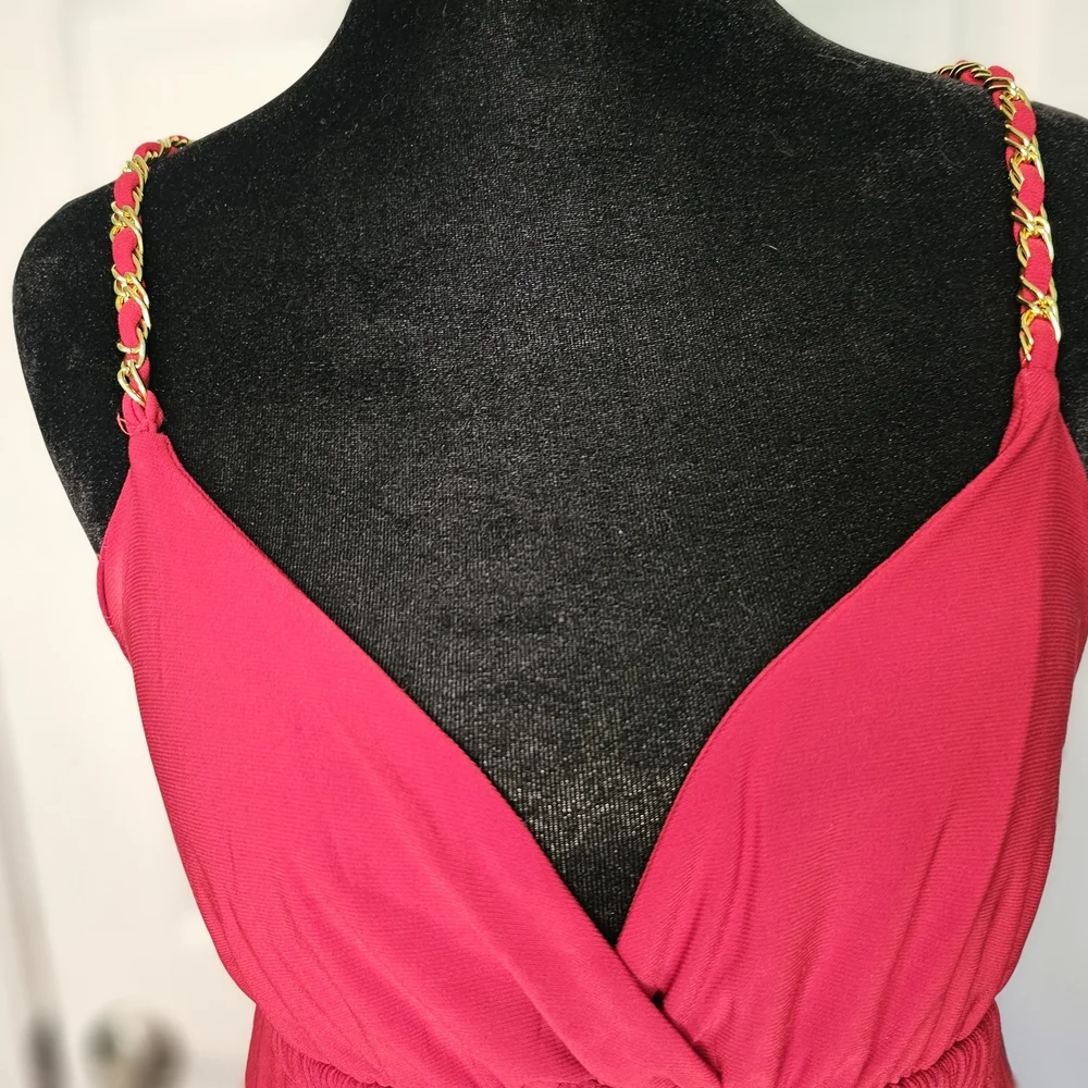 Forever 21 Y2K Red Mini Dress w/ Gold Chain Wrapped Straps Women's Sz M